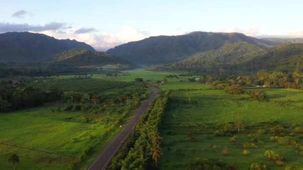 Orman Dağı Vadisi Gündoğumu Arabası Uçan Vuruş — Stok video