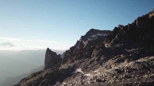 Alps Rocky Peaks Switzerland Viewed Sunrise Drone Aerial View — Stockvideo