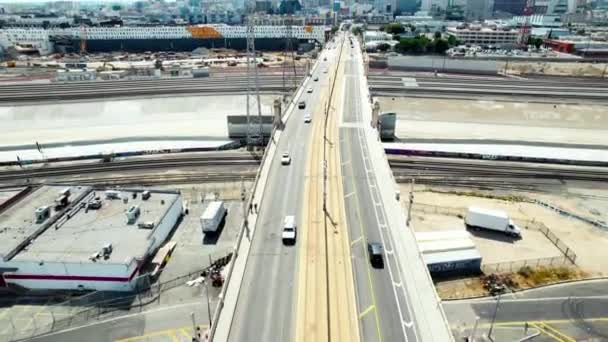 Oprichting Schot 1St Street Bridge Het Centrum Van Los Angeles — Stockvideo