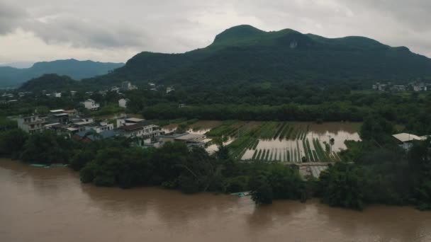 Flood China Flooded Farming Land Insurance Claims Damage Aerial View — 图库视频影像