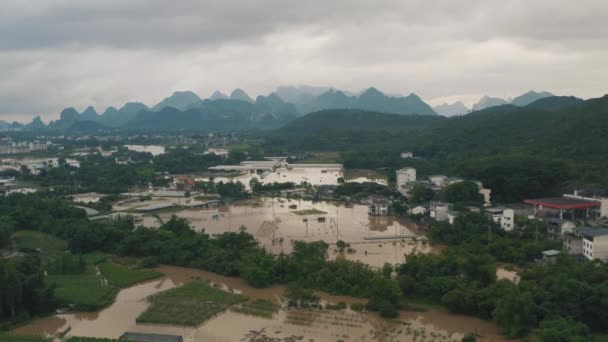 High Level Flood Water Natural Disaster Damage China Aerial — Stock Video