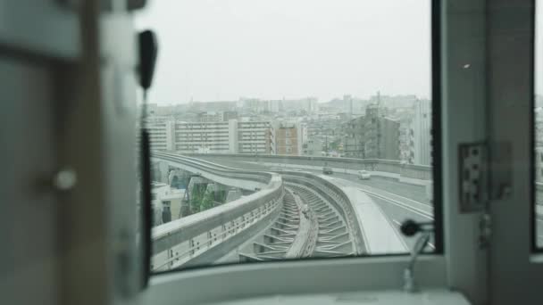 Osaka Monorail Standpunt Schot Kijken Naar Stad Passeren Achtergrond — Stockvideo