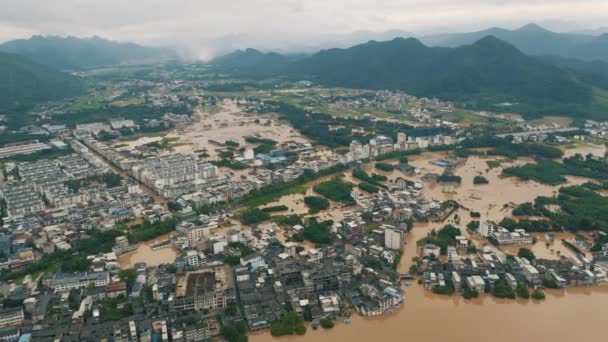 Guilin Çin Sel Suyu Şehre Zarar Verdi Yukarıdan Görüş — Stok video