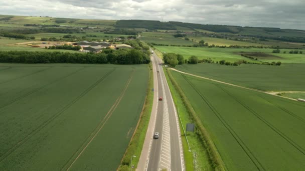 Aerial Shot English Road Rural English Countryside — Stockvideo