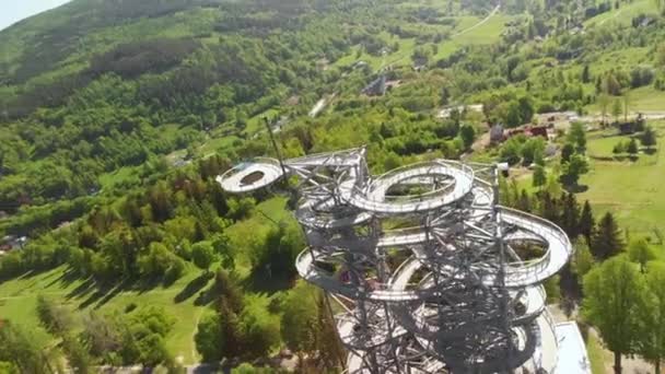 Aerial Orbit Observation Tower Mountain Panorama — Video