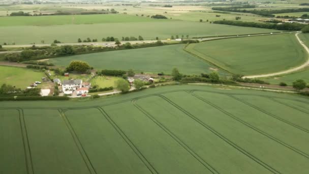 Aerial Orbit Rural Farming Crop Fields House Country Lanes — Stockvideo