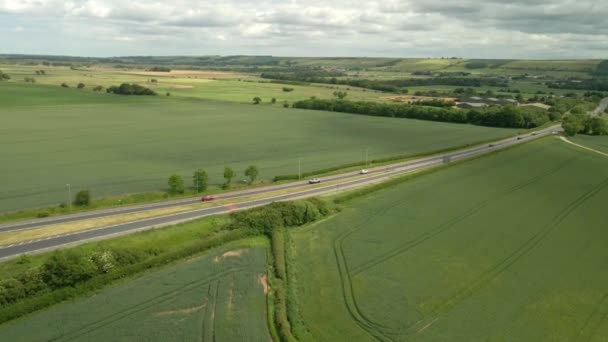 Aerial Shot Road Green Rural English Countryside — Stockvideo
