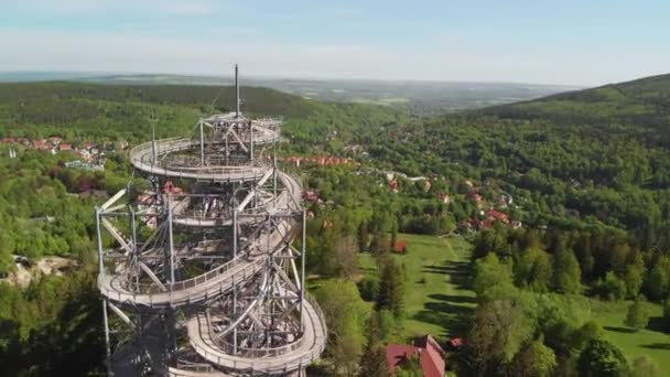 Aerial Orbit Observation Tower Stunning Sudety Mountains Panorama — Video