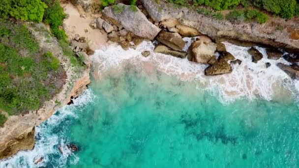 Vista Aérea Estática Uma Praia Paradisíaca Escondida Westpunt Curaçao Ilha — Vídeo de Stock