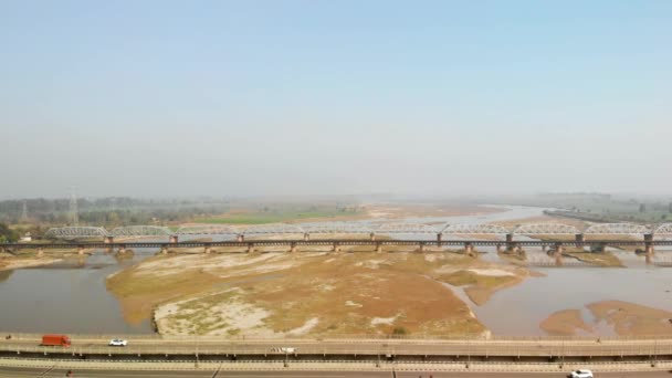 Vue Trois Ponts Sur Rivière Satluj Ludhiana Punjab — Video