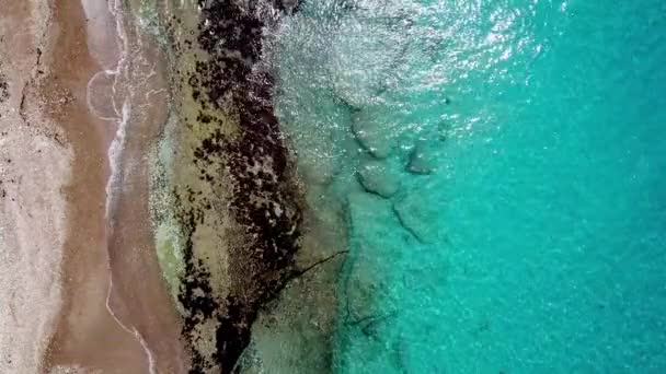 Overhead Utsikt Över Strand Westpunt Med Mossa Den Klippiga Stranden — Stockvideo