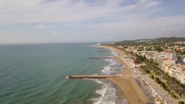 Drone Beelden Van Spanje Sitges Beach Coastline Reisbestemming — Stockvideo