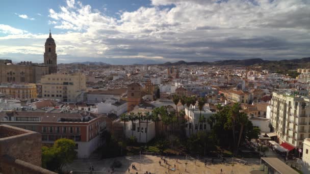 Prachtige Dag Malaga Spanje Hoog Boven Panorama Schot — Stockvideo