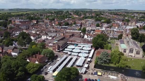 Market Hitchin Hertfordshire Cidade Mercado Inglaterra Reino Unido Drone Vista — Vídeo de Stock