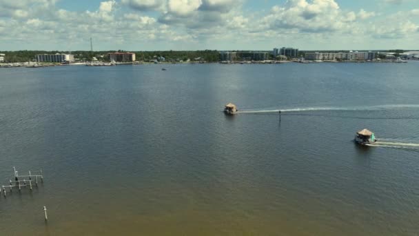 Aerial View Floating Tiki Bars Orange Beach Alabama — Stockvideo