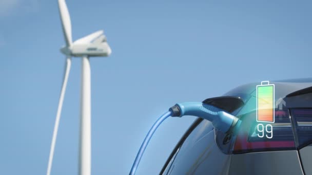 Zwierzęta Graficzka Pokazują Przepływ Energii Elektrycznej Ładowanie Przed Turbiną Wiatrową — Wideo stockowe