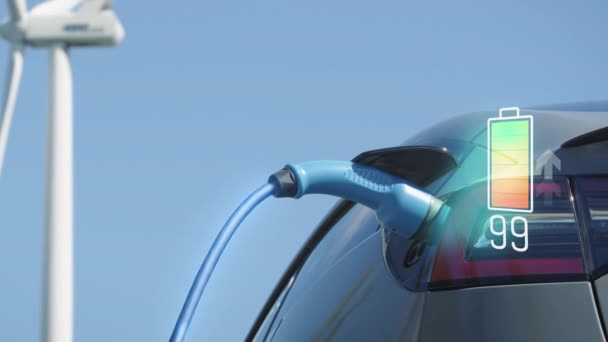 Zoom Out Animated Graphics Show Electricity Flow Charging Front Wind — Stock videók