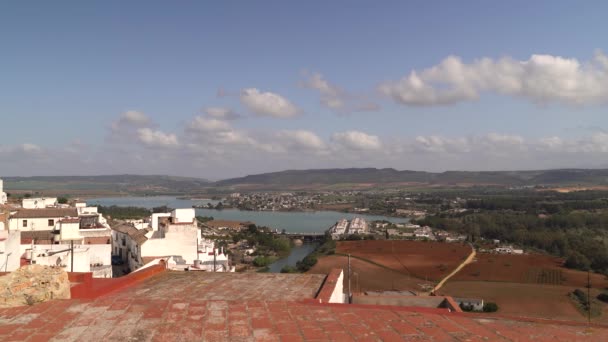 Uitzicht Het Spaanse Platteland Het Dorp Arcos Frontera — Stockvideo