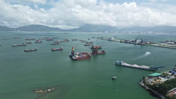 Tuen Mun Rıhtımındaki Dredger Gemisinin Hava Görüntüsü Yeni Bölgeler Hong — Stok video