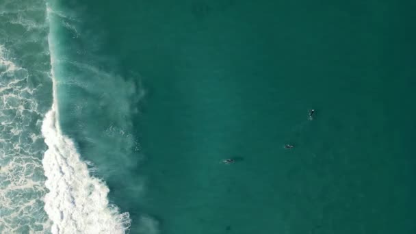 Surfers Duck Dive Waves Drone View — Vídeo de stock