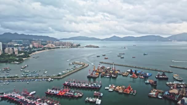 Panoramatický Letecký Výhled Tajfunový Přístřešek Castle Peak Bay Tuen Mun — Stock video