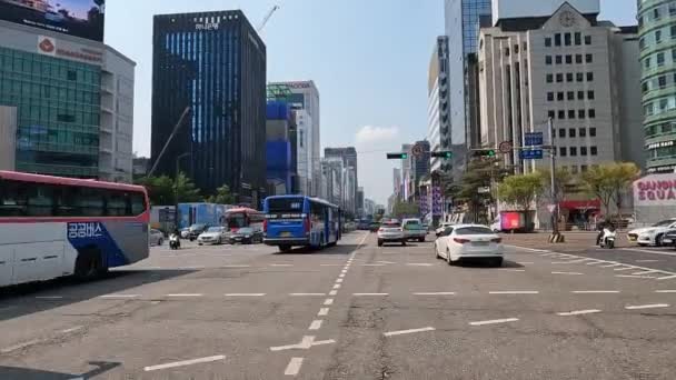 Driving Main Street Gangnam High Rise Buildings Seoul South Korea — 图库视频影像