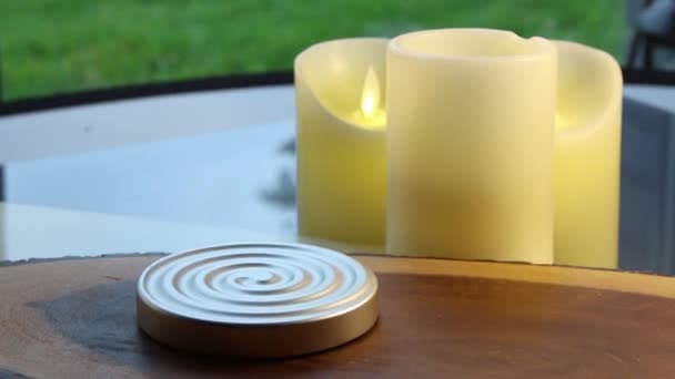 Aesthetic Spinner Rotating Coffee Table Couple Decoration Candles Having Fire — Video