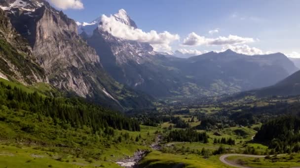 Hyperlapse Fairy Tale Mountain Scape Grindelwald Swiss Alps — стокове відео