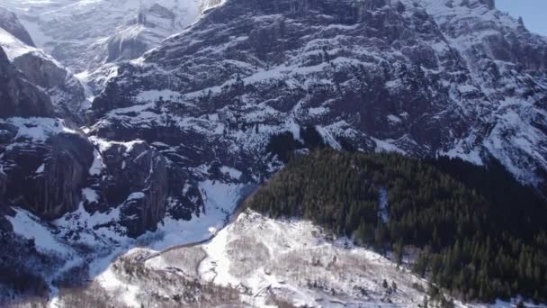 Aerial Footage Flying Snowy Glacial Landscape River Direction Big Limestone — Video Stock