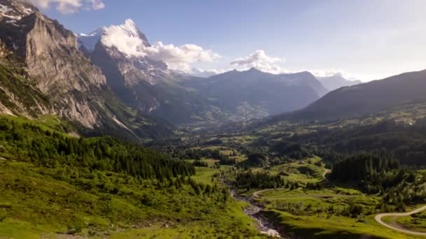 Hiperlapse Lenyűgöző Hegyi Táj Grindelwald Svájci Alpokban Repülő Felé Eiger — Stock videók