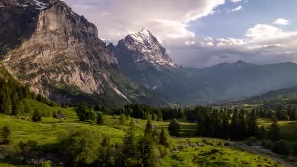 Stunning Hyperlapse Incoming Cumulonimbus Clouds Picturesque Mountain Town Swiss Alps — Video Stock