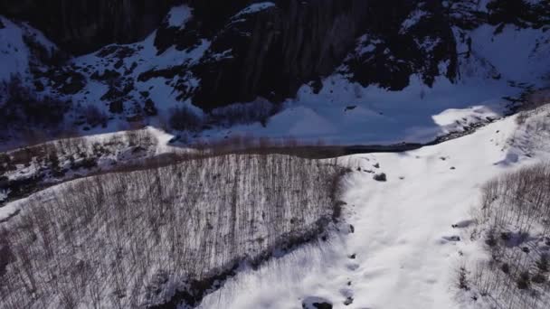 Aerial Footage Glacial Landscape Swiss Alps Flying Backwards — Vídeo de stock