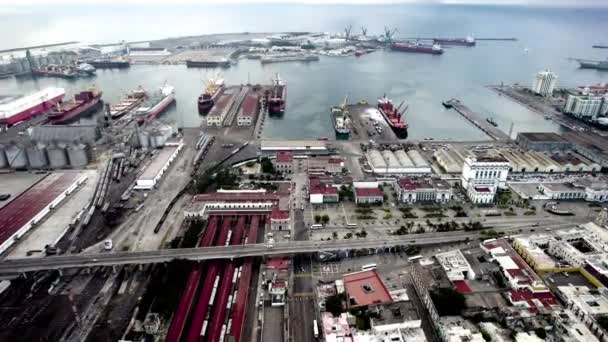 Side Drone Shot Export Warehouses Port Veracruz Mexico — Stock Video