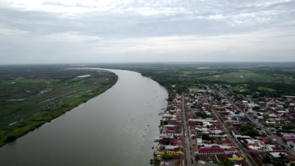 Backwards Drone Shot City Tlacotalpan Veracruz World Heritage Site — ストック動画