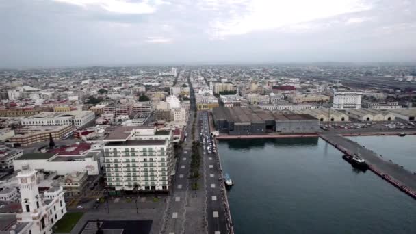 Veracruz Limanının Çevresinin Geriye Dönük Insansız Hava Aracı Görüntüsü — Stok video