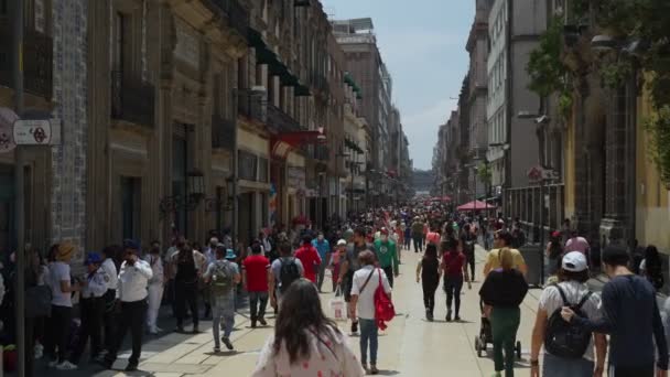 Busy View Crowds Walking Avenue Francisco Madero Mexico City Slow — 图库视频影像