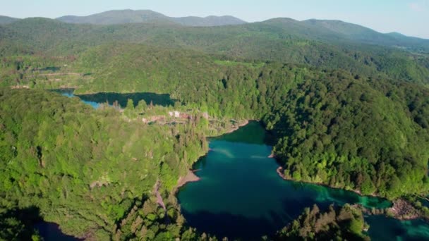 Plitvice Lakes Croatia Nacionalni Park Plitvika Jezera Aerial Drone Panorama — Stockvideo