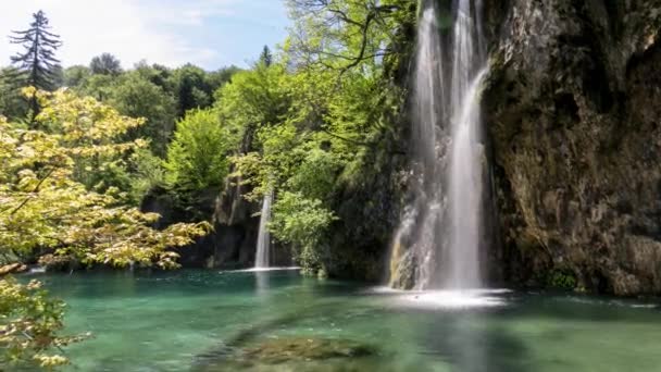 Timelapse Hermosas Cascadas Parque Nacional Los Lagos Plitvice Durante Día — Vídeo de stock