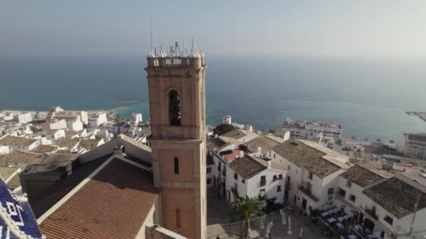 Blue Domed Hilltop Church Spain Costa Blanca Altea Aerial Arc — Video
