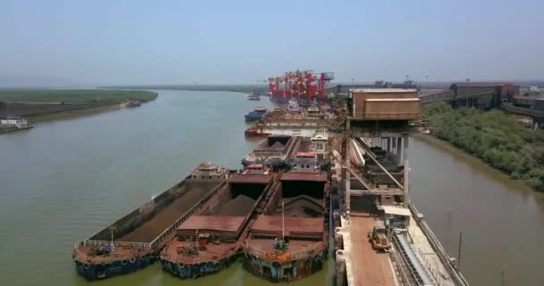 Aerial View Container Ships Seaport Dolvi India Drone Shot — Video Stock