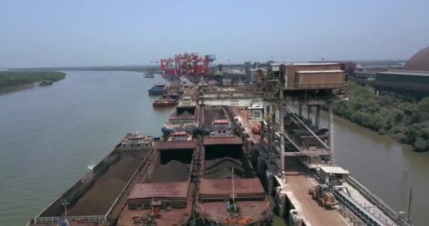 Empty Docked Flatboats Container Cranes Dolvi Port Terminal India Sunny — Video Stock
