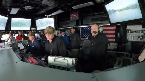 Navy Aanbiedingen Bridge Van Battleship — Stockvideo