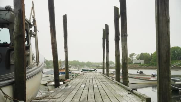 Artistic View Dock Marina Maine Small Boats Lobster Fishing Boat — Stock video