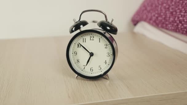 Alarm Clock Standing Bedroom Wooden Table — Stock video