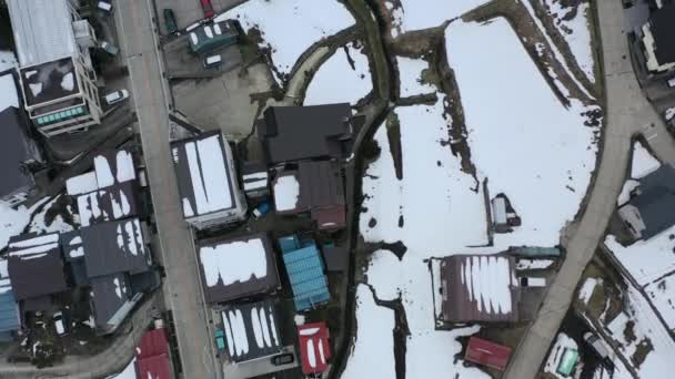 Aereo Top Neve Che Scioglie Terra Nel Villaggio Nozawa Onsen — Video Stock