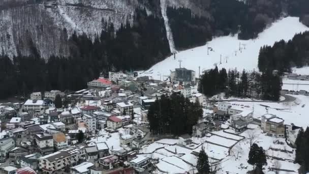 Anténa Sedačkové Lanovky Nozawa Onsen Obci Začátku Zimy Nagano Japonsku — Stock video