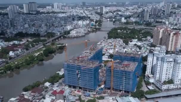 Hyperlapse Large Modern Residential Construction Project Southeast Asia Aerial View — Stockvideo