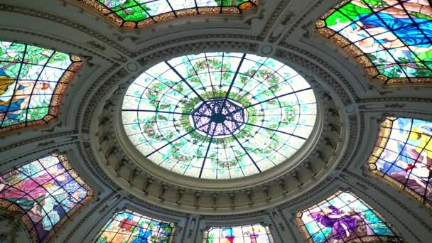 Tilt Stained Glass Windows Cupola Intendencia Santiago Stairs Current Headquarters — Stock videók