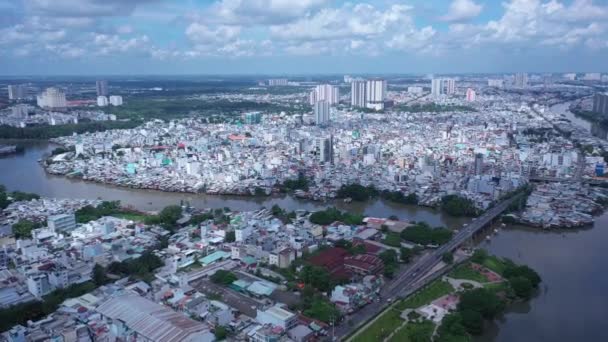 Vista Aérea Canal Urbano Área Residencial Expansão Urbana Saigon Chi — Vídeo de Stock