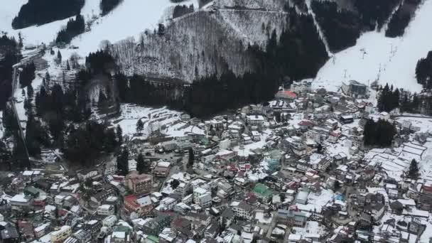 Residential Homes Mountain Ski Resort Village Nazawa Onsen Winter Aerial — Stock video